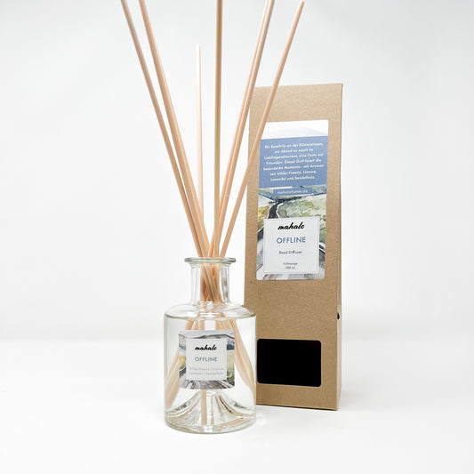 Aroma-Reed-Diffusor. Flaschenbehälter mit Holzstäbchen diffussiert